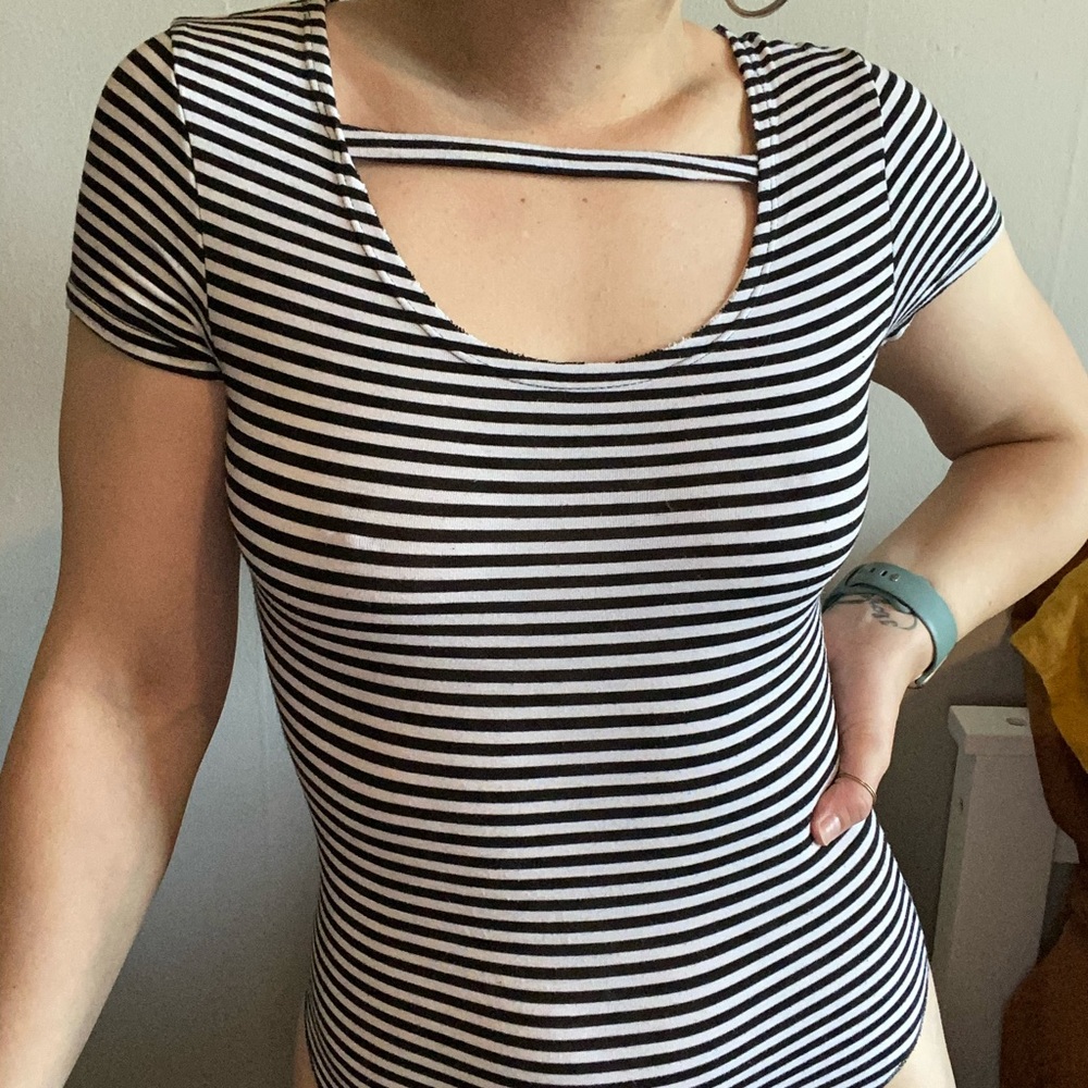 Black & white striped one piece